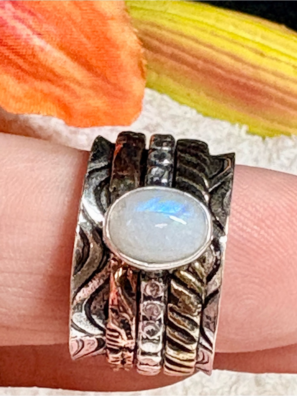 Elegant genuine Moonstone carved spinner/fidget Ring-genuine
